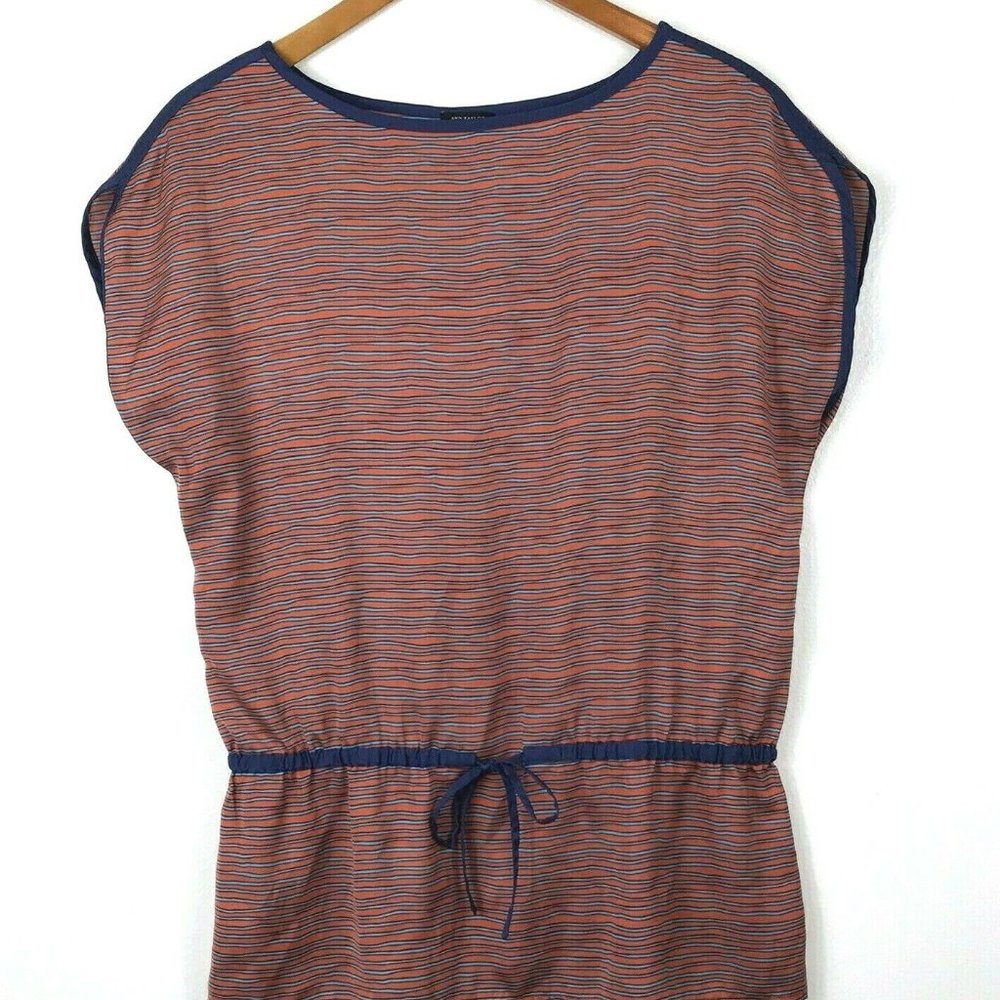 ANN TAYLOR Cap Sleeve Striped Drawstring Top